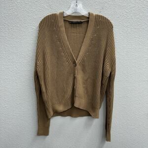 Jenni Kayne Camel Ribbed V-Neck Button Front Cardigan